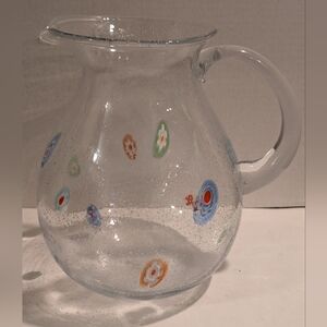 Vintage Bubble glass pitcher millefiori Flowers water or juice jug.